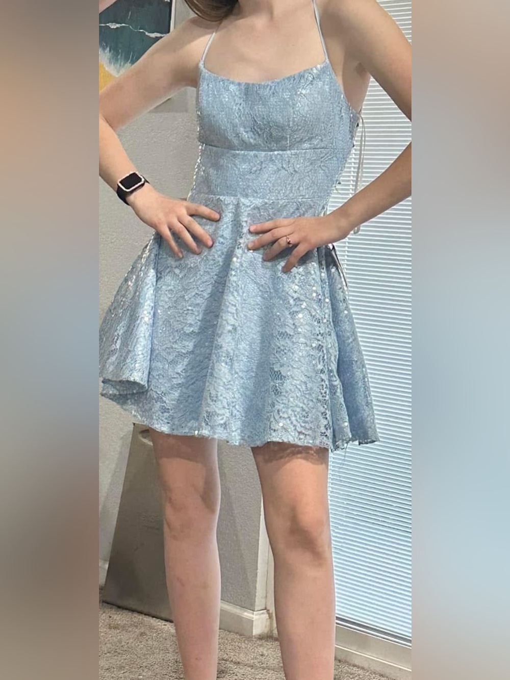 Macy's Powder Blue Lace Party Dress